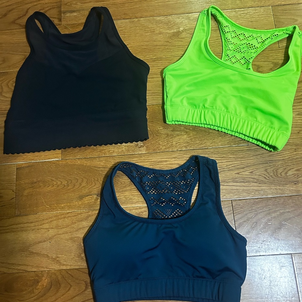 Women's ZYIA XS Lace Back Sports Bra Set - Black, Green, Navy